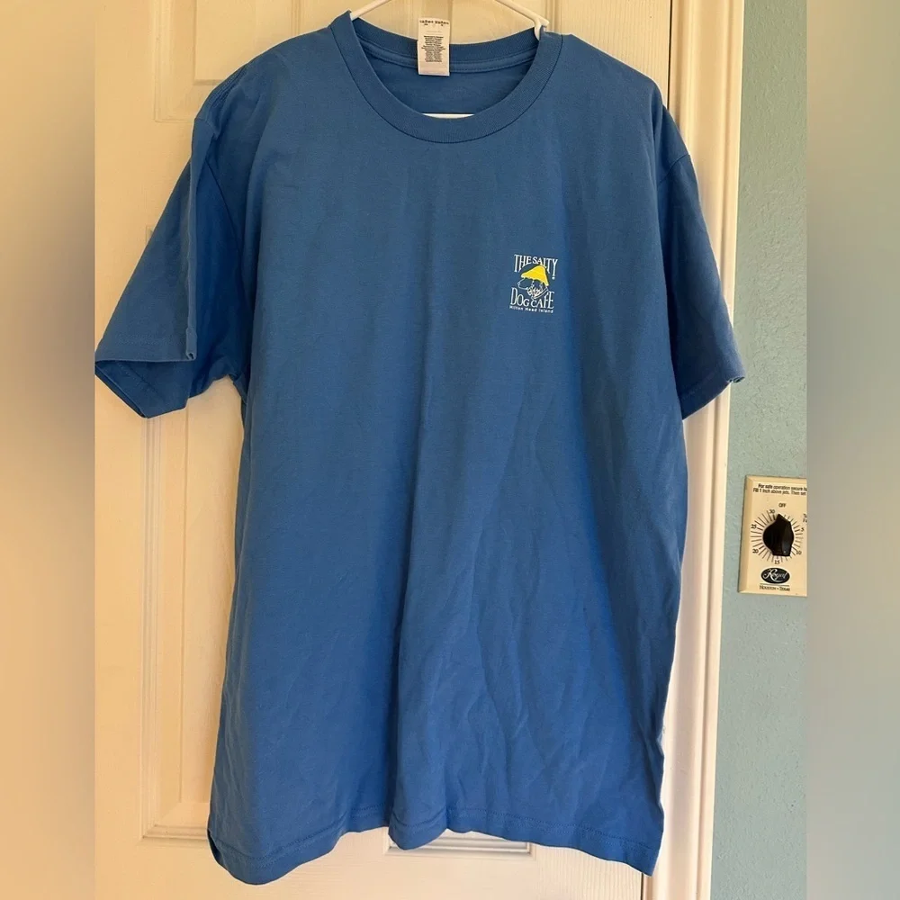 Vintage 90s Mens L Distressed Spell Out The Salty Dog Cafe T-Shirt Blue Cotton - Picture 2 of 4